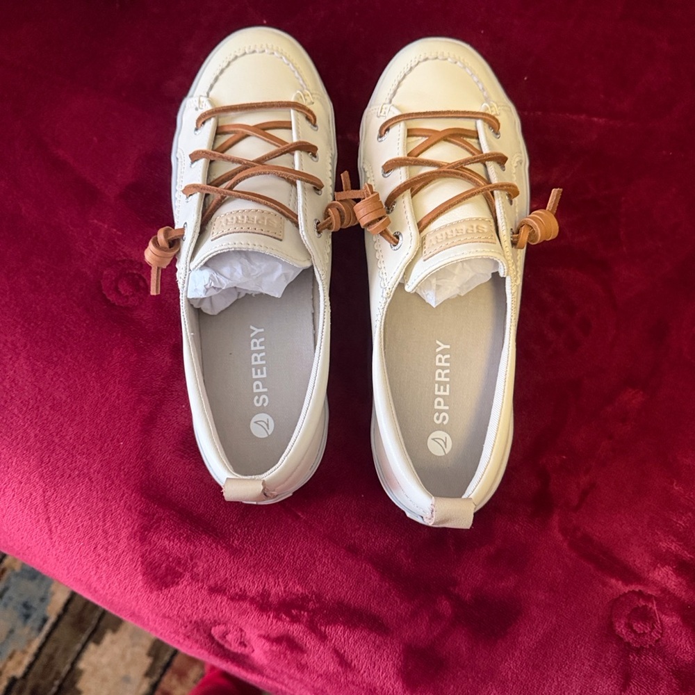 Sperry Women's Bone Leather with Leather Strings Platform Shoes NIB - Picture 6 of 8